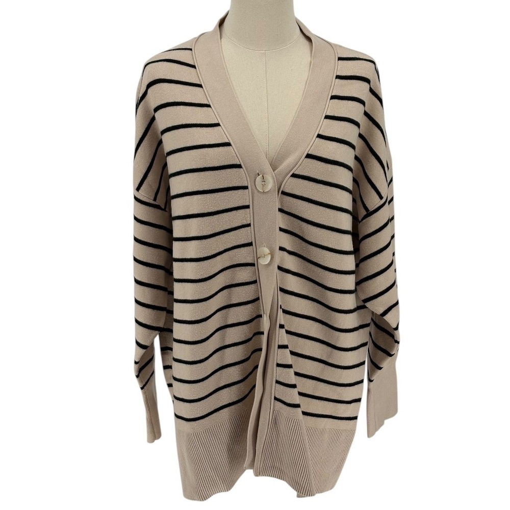 Primark Women's Beige Black Stripe Knit Cardigan‎ Sweater XL